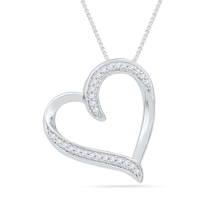 0.20 CT. T.W. Diamond Tilted Heart Pendant in Sterling Silver