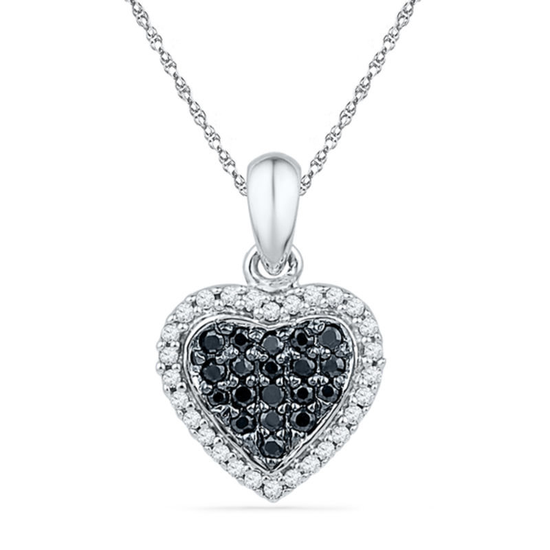 0.25 CT. T.W. Enhanced Black and White Diamond Heart Pendant in Sterling Silver|Peoples Jewellers