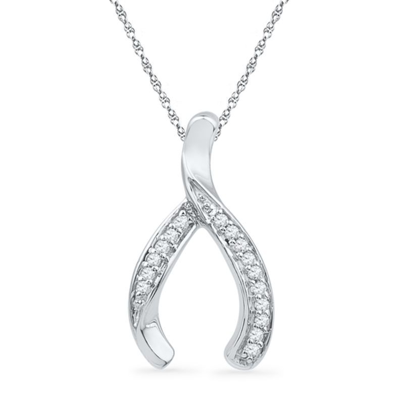 Diamond Accent Wishbone Pendant in Sterling Silver|Peoples Jewellers