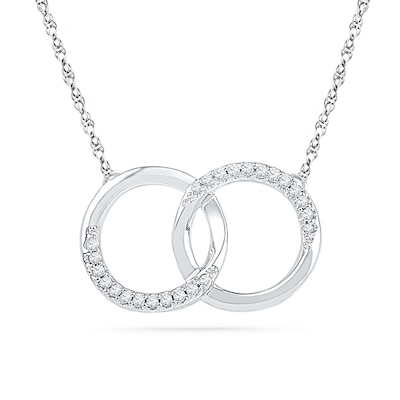 0.10 CT. T.W. Diamond Interlocking Circles Necklace in 10K White Gold