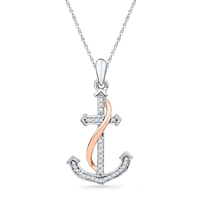 0.10 CT. T.W. Diamond Anchor Pendant in Sterling Silver and 10K Rose Gold