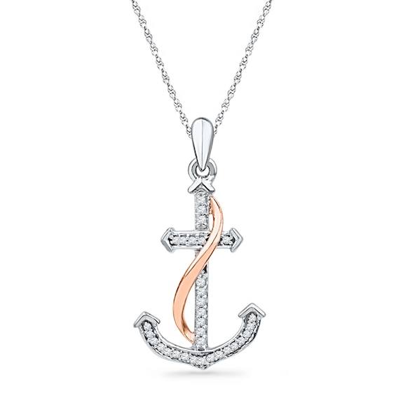 0.10 CT. T.W. Diamond Anchor Pendant in Sterling Silver and 10K Rose Gold