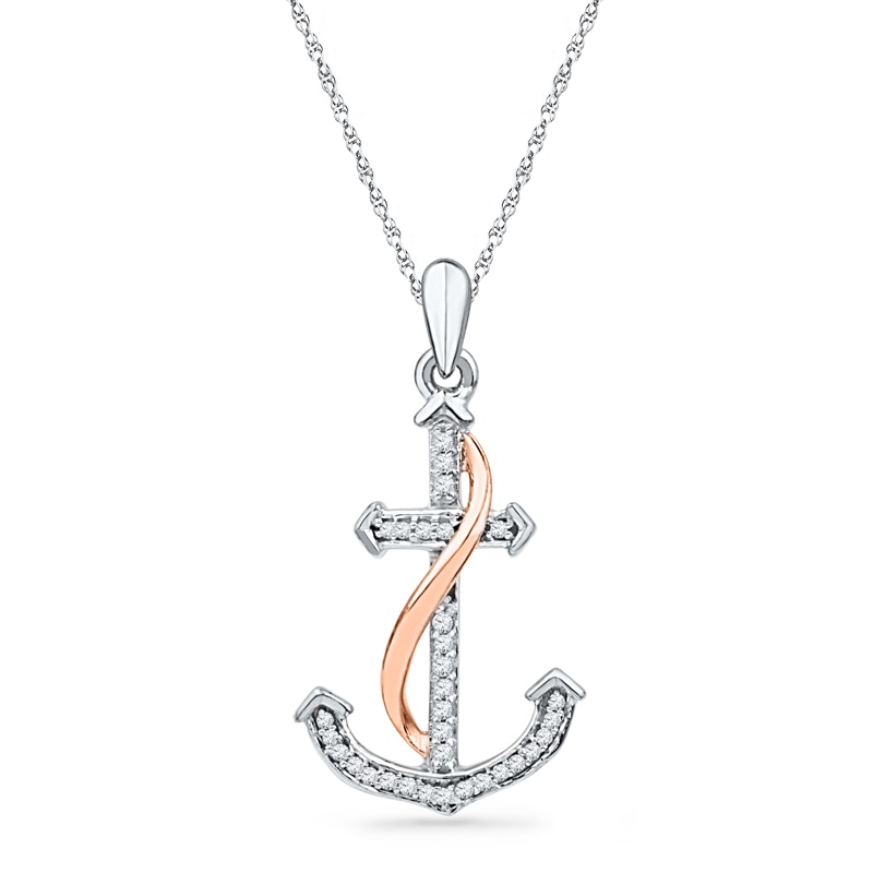 0.10 CT. T.W. Diamond Anchor Pendant in Sterling Silver and 10K Rose Gold|Peoples Jewellers
