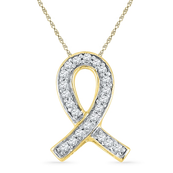 0.10 CT. T.W. Diamond Awareness Ribbon Pendant in 10K Gold