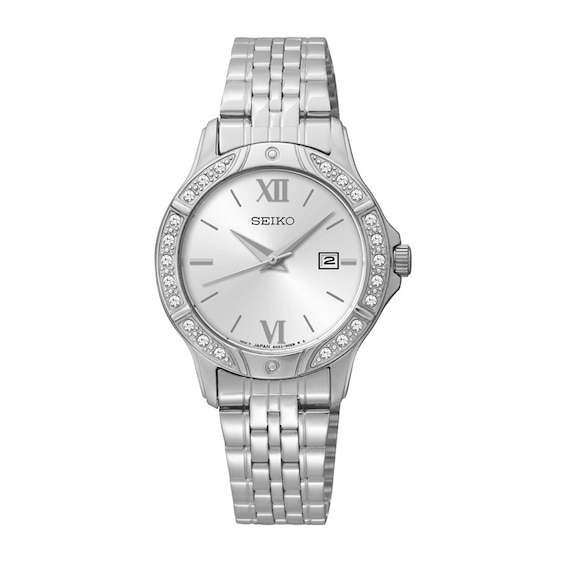 Ladies' Seiko Crystal Accent Watch with White Dial (Model: SUR865)