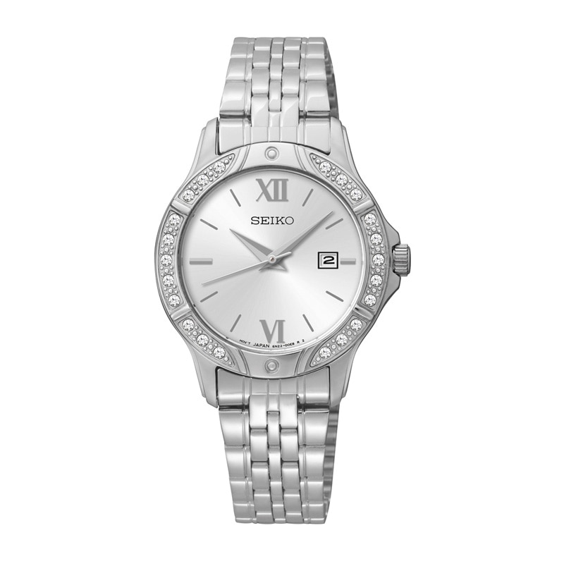 Ladies' Seiko Crystal Accent Watch with White Dial (Model: SUR865)