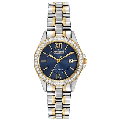 Ladies' Citizen Eco-Drive® Crystal Watch with Blue Dial (Model: EW1844-50L)