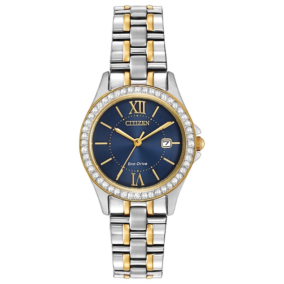 Ladies' Citizen Eco-Drive® Crystal Watch with Blue Dial (Model: EW1844-50L)