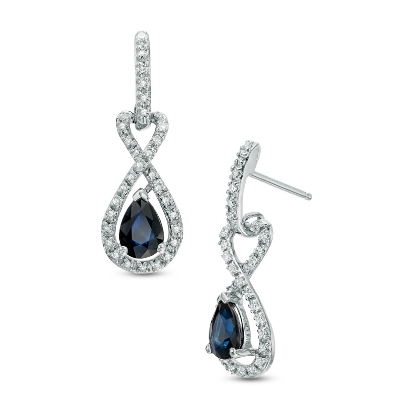 Pear-Shaped Blue Sapphire and 0.16 CT. T.W. Diamond Drop Earrings in 10K White Gold