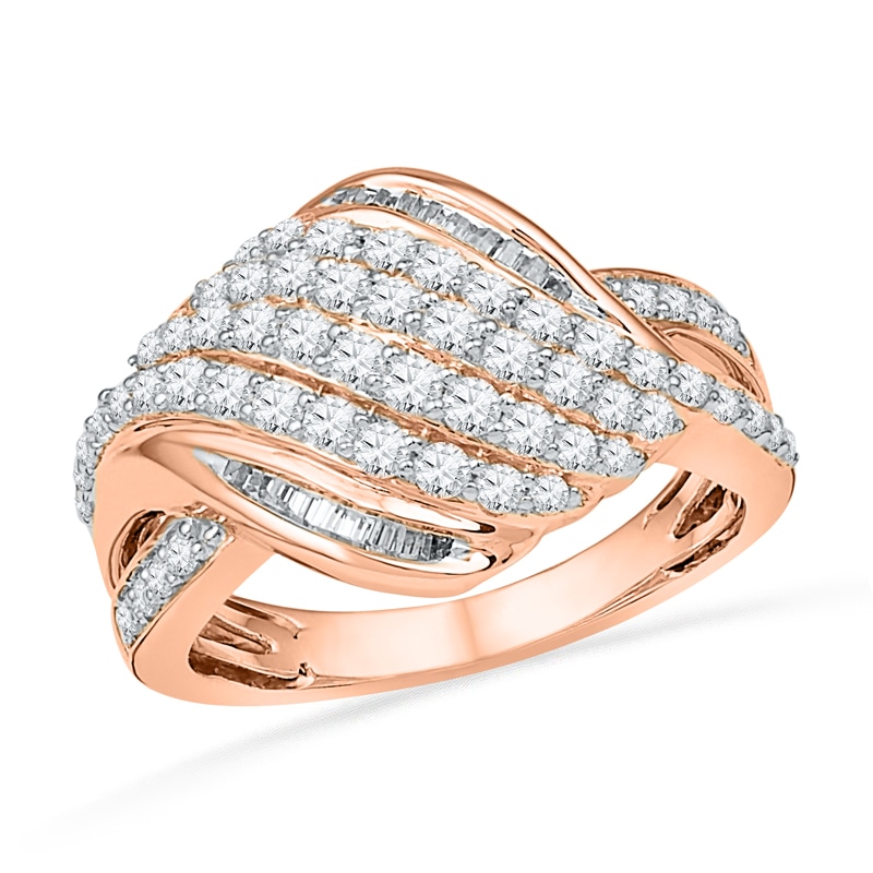 1.00 CT. T.W. Diamond Rolling Wave Ring in 10K Rose Gold|Peoples Jewellers