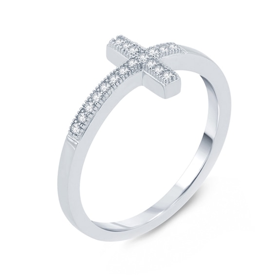 0.09 CT. T.W. Diamond Sideways Cross Ring in 10K White Gold