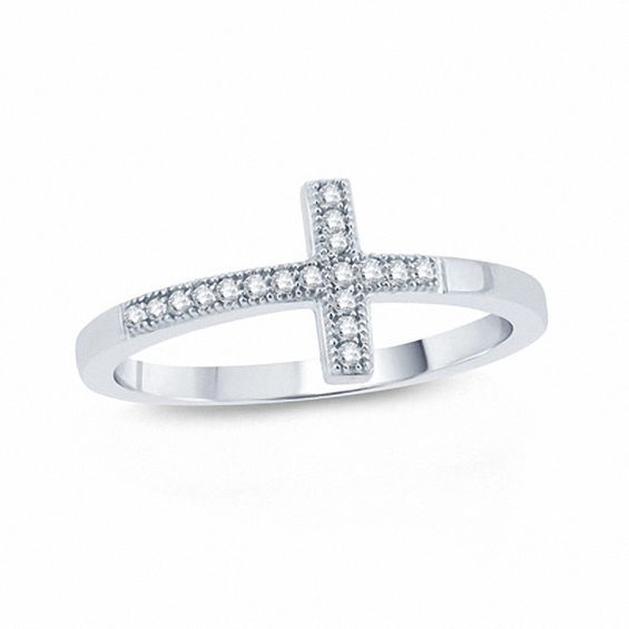 0.09 CT. T.W. Diamond Sideways Cross Ring in 10K White Gold