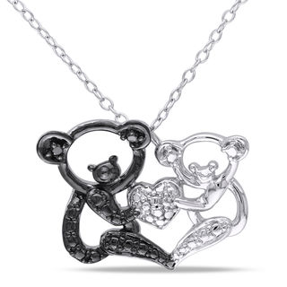 Black Diamond Accent Motherly Love Bear Pendant in Two-Tone Sterling Silver