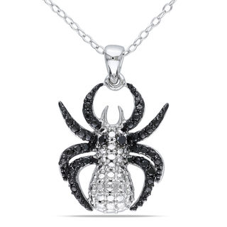 Black Diamond Accent Spider Pendant in Two-Tone Sterling Silver