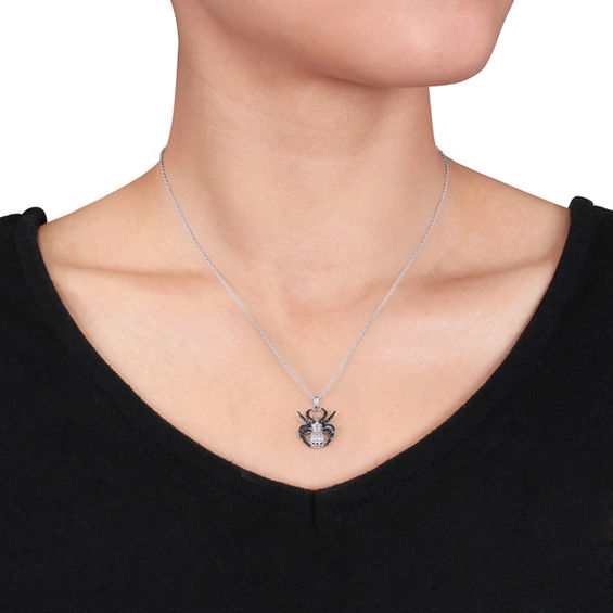 Black Diamond Accent Spider Pendant in Two-Tone Sterling Silver