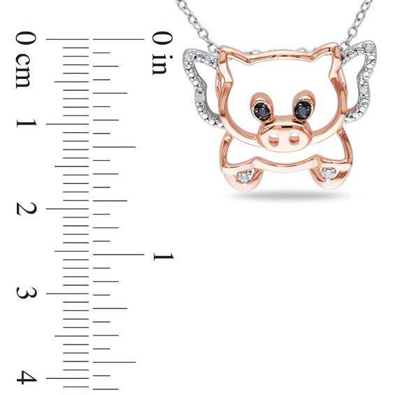 Black and White Diamond Accent Flying Pig Pendant in Two-Tone Sterling Silver