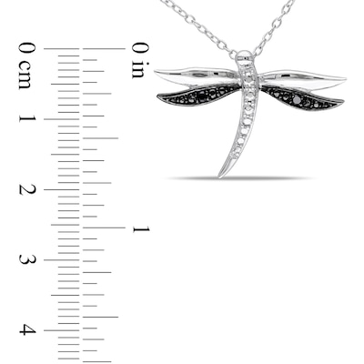 Black Diamond Accent Dragonfly Pendant in Two-Tone Sterling Silver