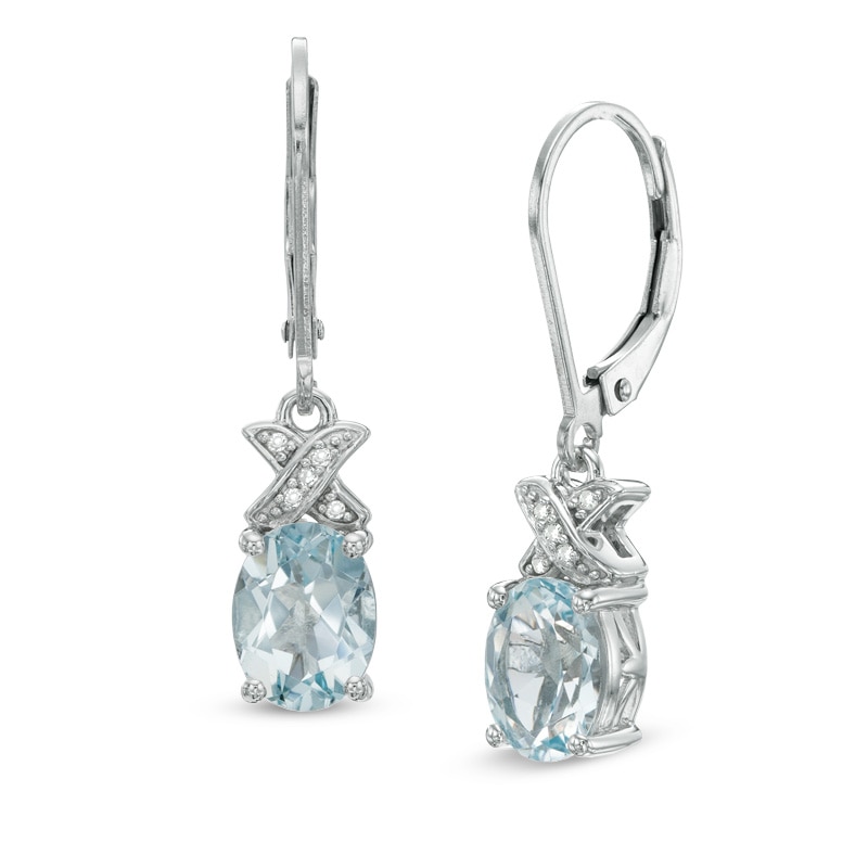 Oval Aquamarine and Diamond Accent "X" Earrings in Sterling Silver|Peoples Jewellers