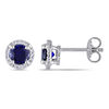 Thumbnail Image 0 of 5.0mm Blue Lab-Created Sapphire and 0.07 CT. T.W. Diamond Frame Stud Earrings in Sterling Silver