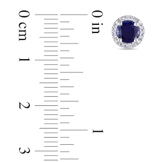 5.0mm Lab-Created Sapphire and 0.07 CT. T.W. Diamond Frame Stud Earrings in Sterling Silver