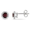 Thumbnail Image 0 of 5.0mm Garnet and 0.07 CT. T.W. Diamond Frame Stud Earrings in Sterling Silver