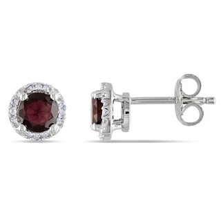 5.0mm Garnet and 0.07 CT. T.W. Diamond Frame Stud Earrings in Sterling Silver