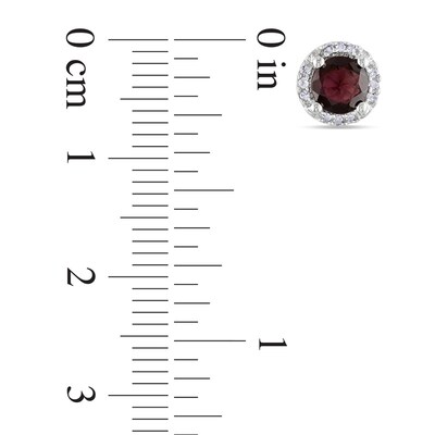 5.0mm Garnet and 0.07 CT. T.W. Diamond Frame Stud Earrings in Sterling Silver