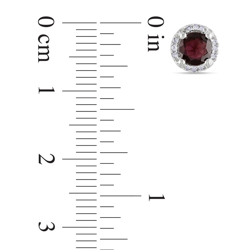 5.0mm Garnet and 0.07 CT. T.W. Diamond Frame Stud Earrings in Sterling Silver|Peoples Jewellers