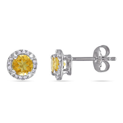 5.0mm Citrine and 0.07 CT. T.W. Diamond Frame Stud Earrings in Sterling Silver