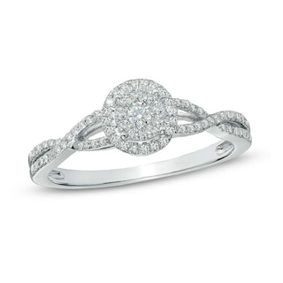 0.23 CT. T.W. Multi-Diamond Frame Twist Shank Promise Ring in 10K White Gold