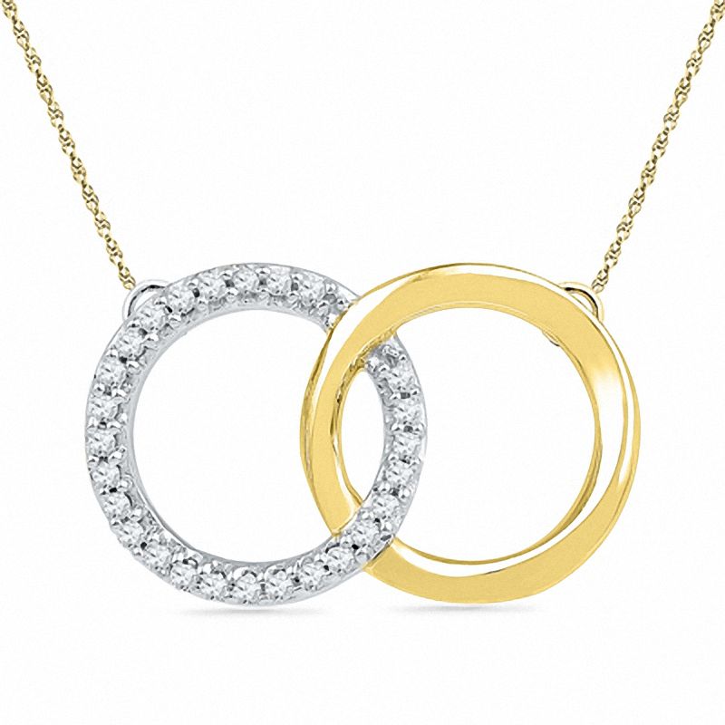0.10 CT. T.W. Diamond Interlocking Circles Necklace in Sterling Silver and 14K Gold Plate|Peoples Jewellers