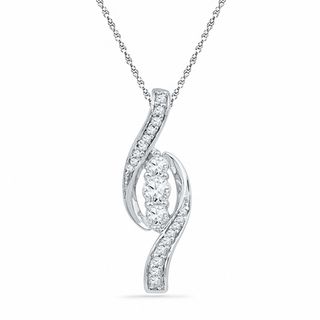 0.25 CT. T.W. Diamond Three Stone Wave Pendant in 10K White Gold