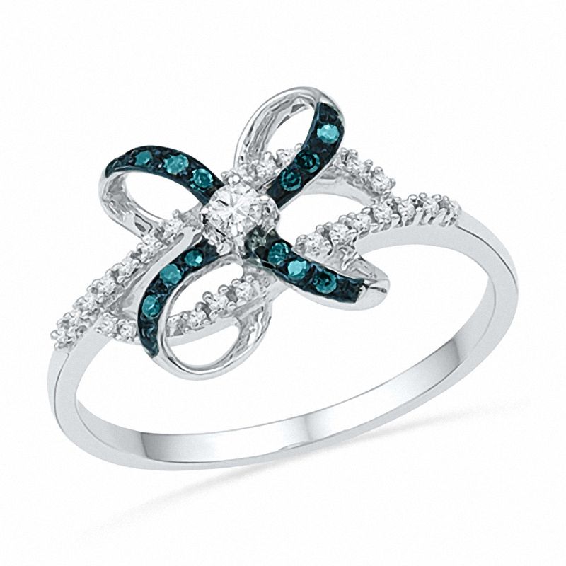 0.16 CT. T.W. Enhanced Blue and White Diamond Orbit Bow Ring in 10K White Gold|Peoples Jewellers