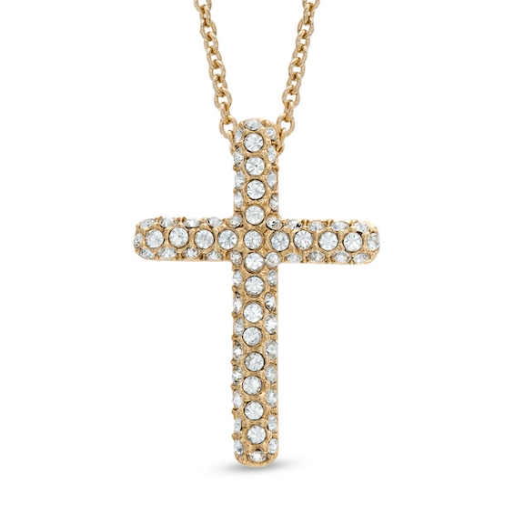 AVA Nadri Crystal Cross Pendant in Brass with 18K Gold Plate