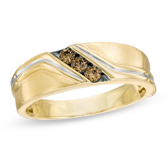 Men's 0.20 CT. T.W. Champagne Diamond Slant Ring in 10K Gold