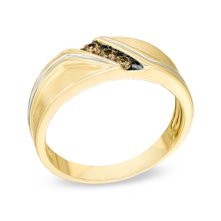 Men's 0.20 CT. T.W. Champagne Diamond Slant Ring in 10K Gold