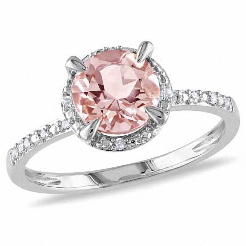 7.0mm Morganite and Diamond Accent Frame Ring in 10K White Gold