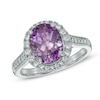 Thumbnail Image 0 of Oval Amethyst and Lab-Created White Sapphire Frame Ring in Sterling Silver