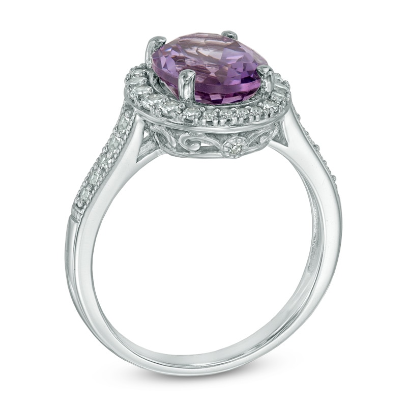 Oval Amethyst and Lab-Created White Sapphire Frame Ring in Sterling Silver