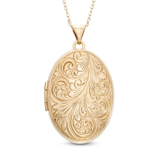 Oval Feather Locket Pendant in 10K Gold