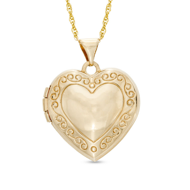 Heart Scroll Locket Pendant in 10K Gold