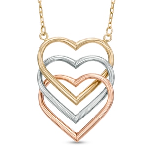 Triple Heart Necklace in 14K Tri-Tone Gold - 17"