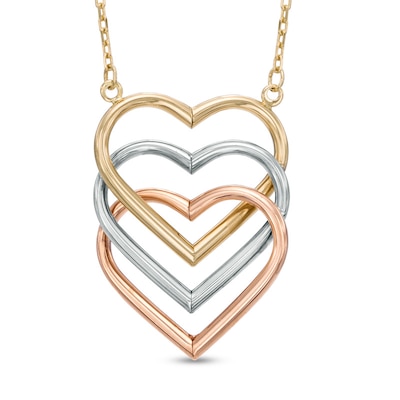 Triple Heart Necklace in 14K Tri-Tone Gold - 17"