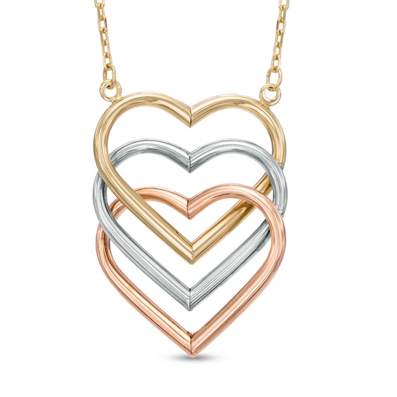 Triple Heart Necklace in 14K Tri-Tone Gold - 17"