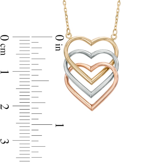 Triple Heart Necklace in 14K Tri-Tone Gold - 17"