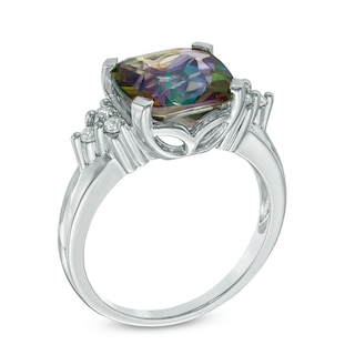 10.0mm Cushion-Cut Mystic Fire® Topaz and Lab-Created White Sapphire Ring in Sterling Silver