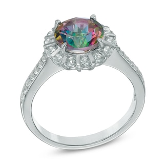 8.0mm Mystic Fire® Topaz and White Topaz Frame Ring in Sterling Silver