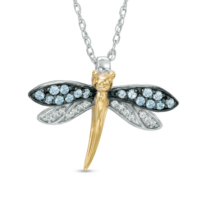 Swiss Blue Topaz, Lab-Created Opal & Diamond Accent Dragonfly Necklace  Sterling Silver 18” | Kay Outlet