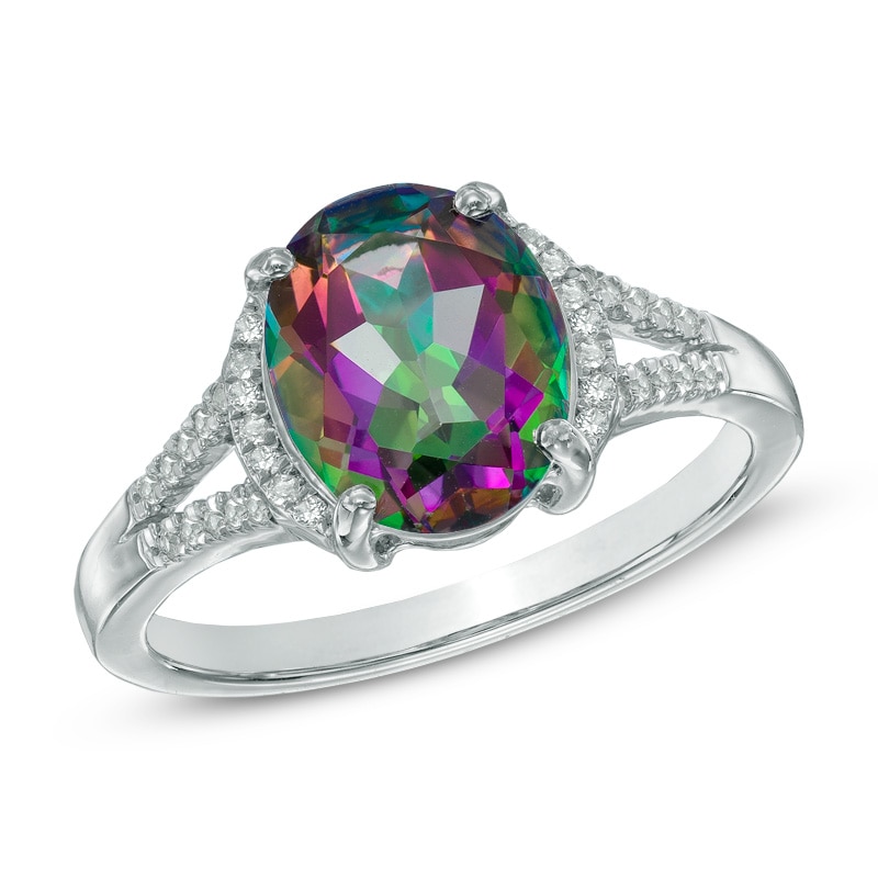 Oval Mystic Fire® Topaz and Lab-Created White Sapphire Ring in Sterling Silver