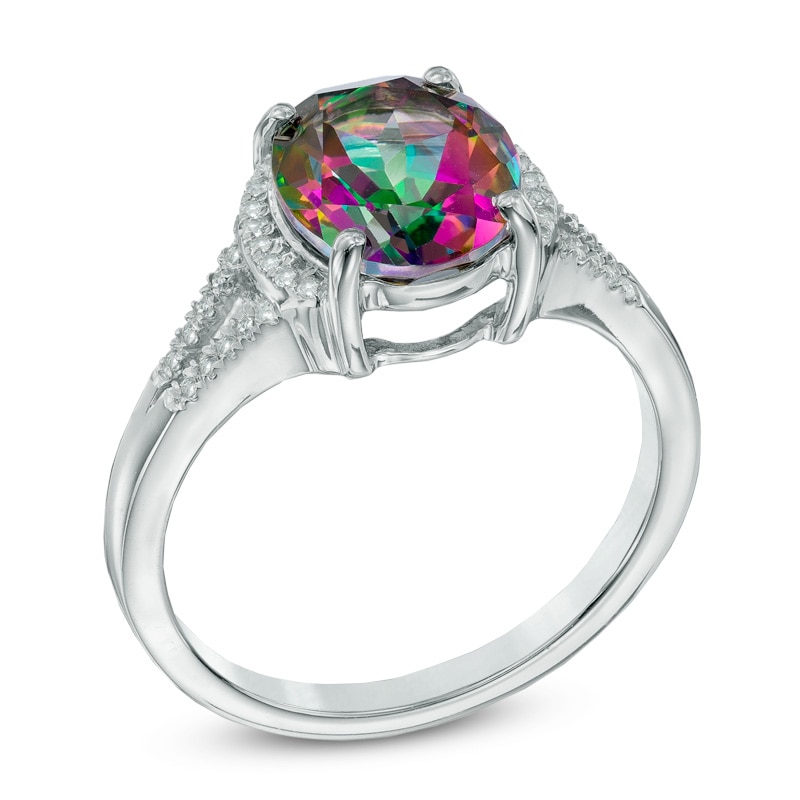 Oval Mystic Fire® Topaz and Lab-Created White Sapphire Ring in Sterling Silver|Peoples Jewellers